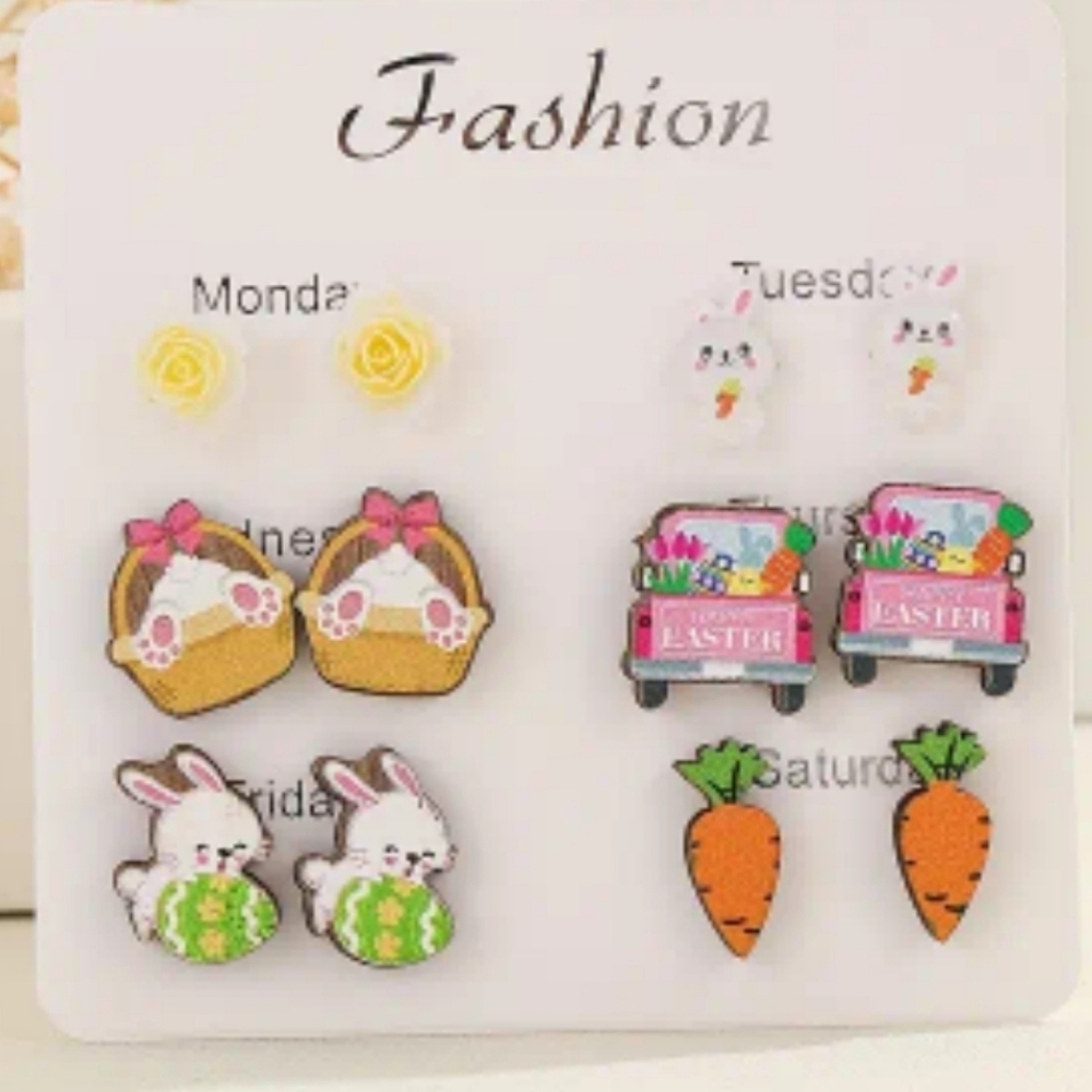 6 pairs of Easter stud earrings